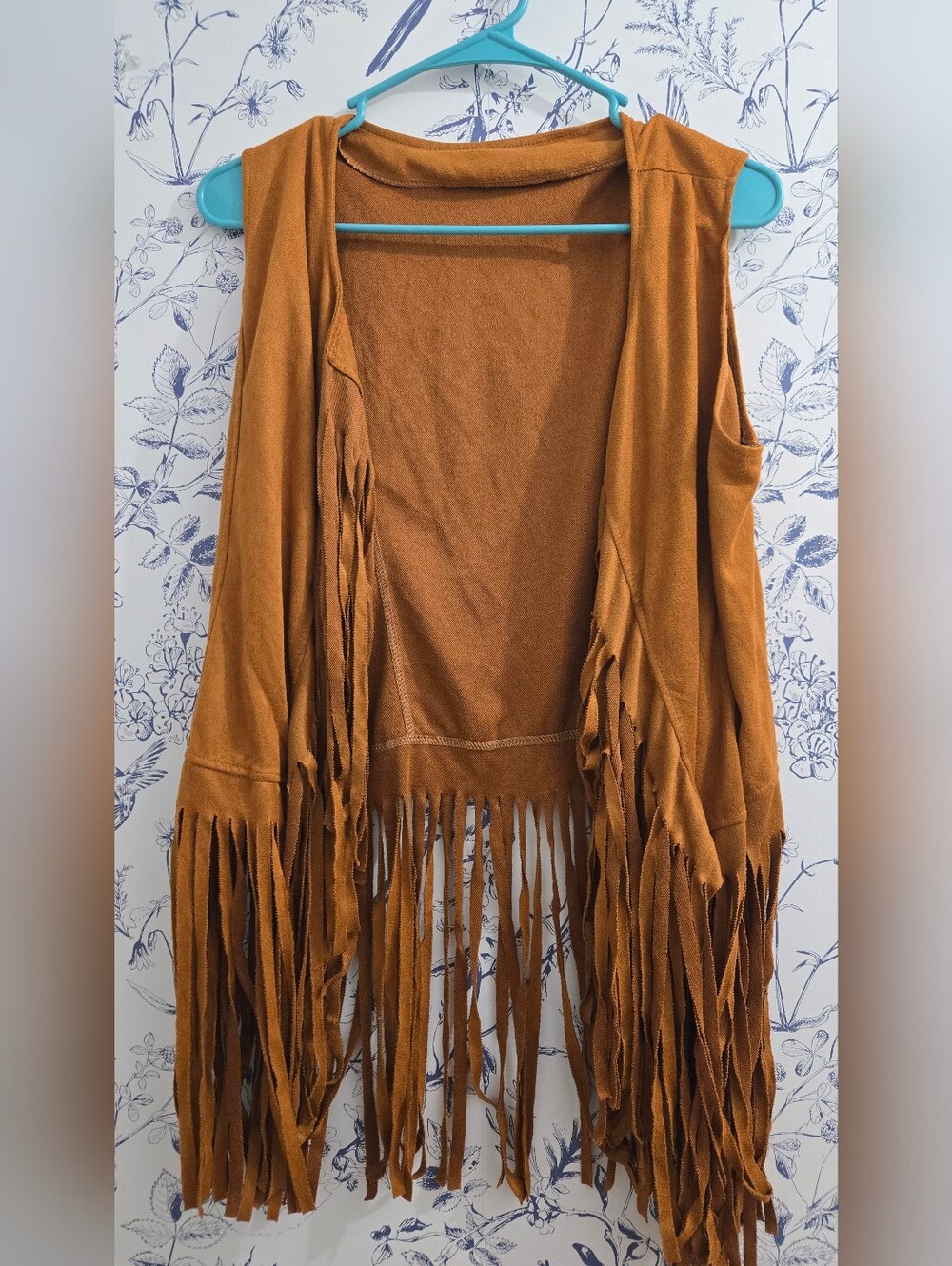 Suede-Look Fringe Vest in Rich Caramel